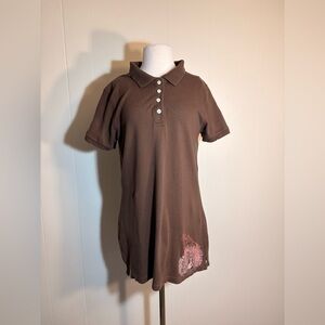 Old Navy Brown Polo Shirt with Pink Embroidery